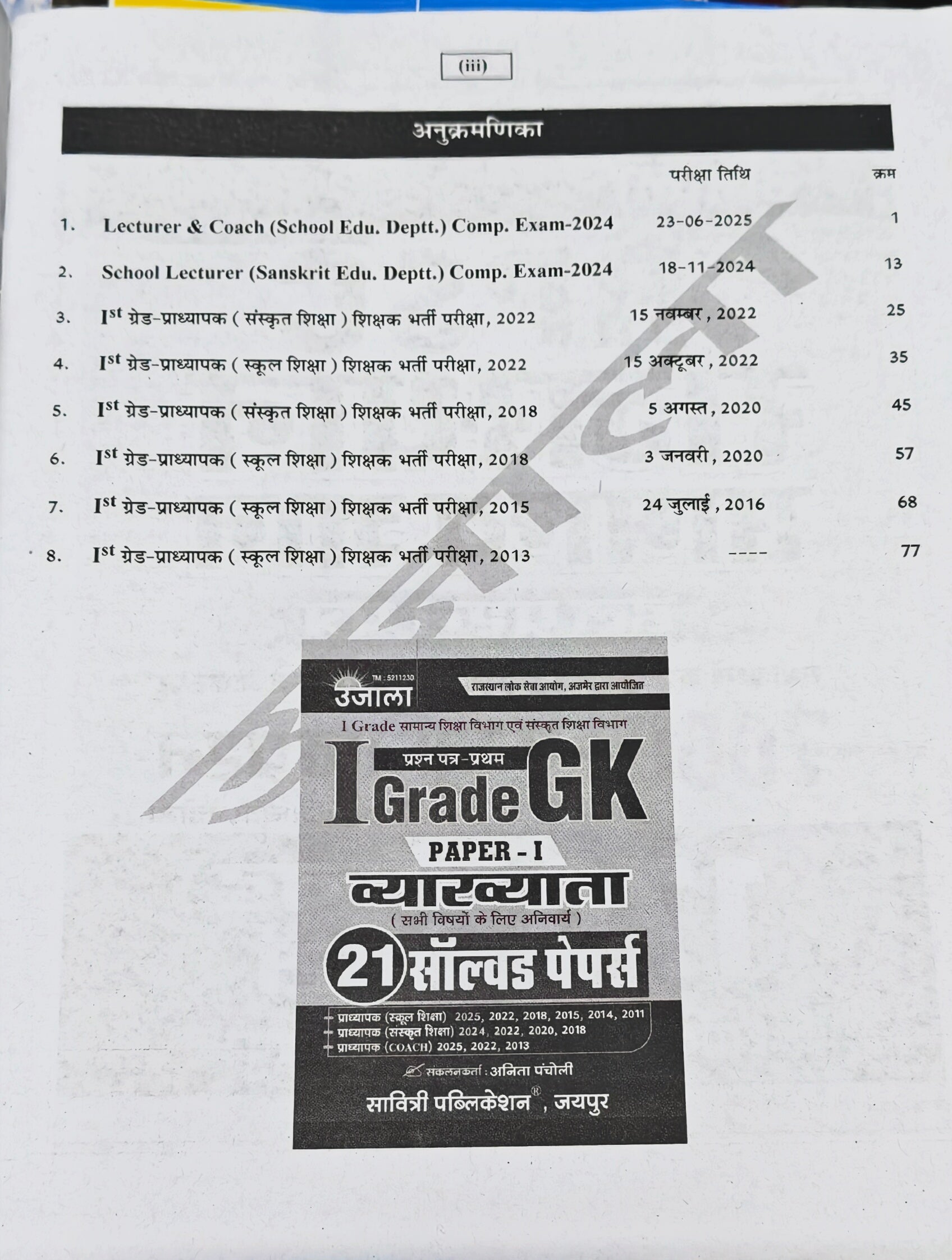 1st Grade Hindi Solved Papers Book  |  Latest Edition 2026–27  |  Solved Papers 2025, 2024, 2022, 2020, 2016, 2013  |  Anita Pacholi  |  Savitri Publication Jaipur