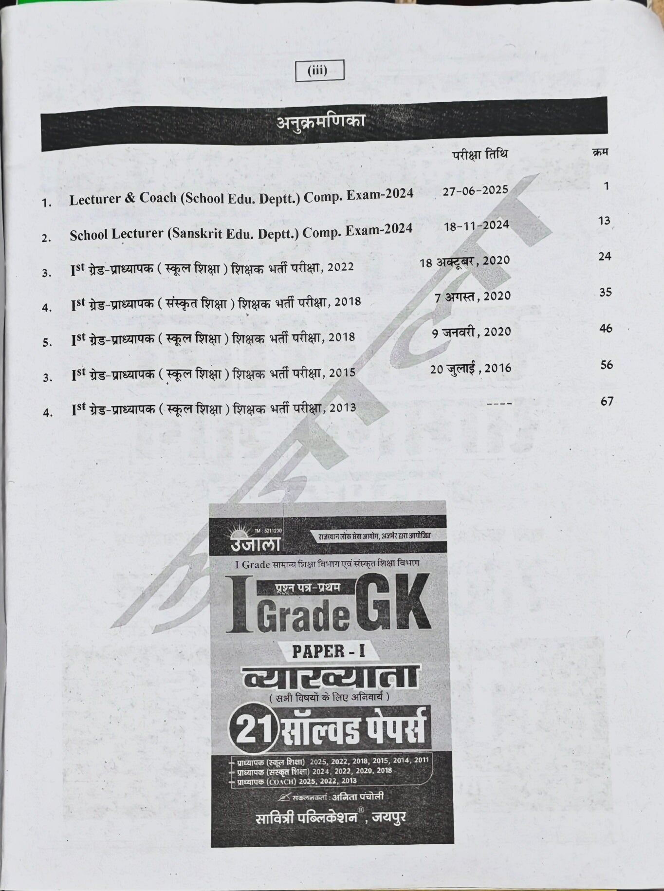 1st Grade Pradhyapak Itihas Solved Papers Book  |  Latest Edition 2026–27  |  Solved Papers 2025, 2022, 2020, 2016, 2013  |  Anita Pacholi  |  Savitri Publication Jaipur